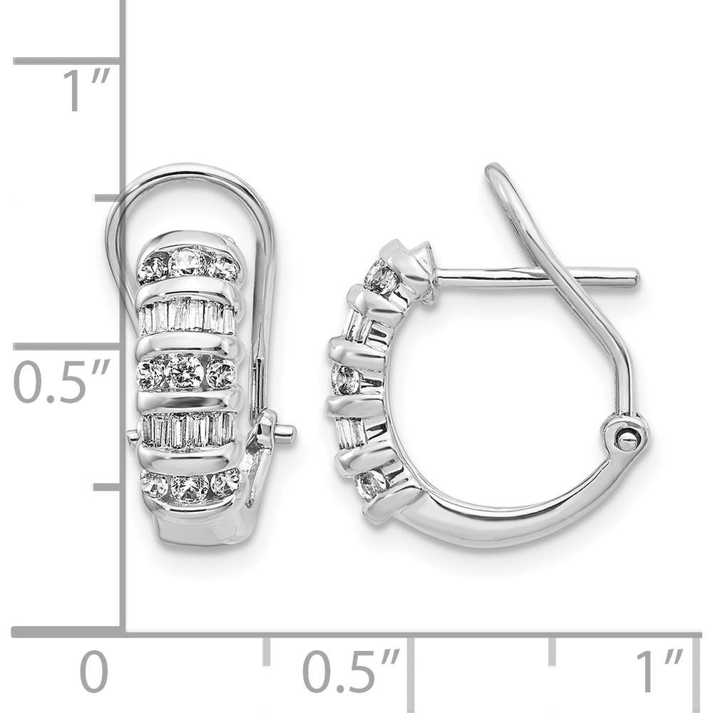 14K White Gold Diamond Hoop Earrings with Round and Baguette Diamonds - 0.068 Carat Total Diamond Weight by Monteluci Fine Jewelry