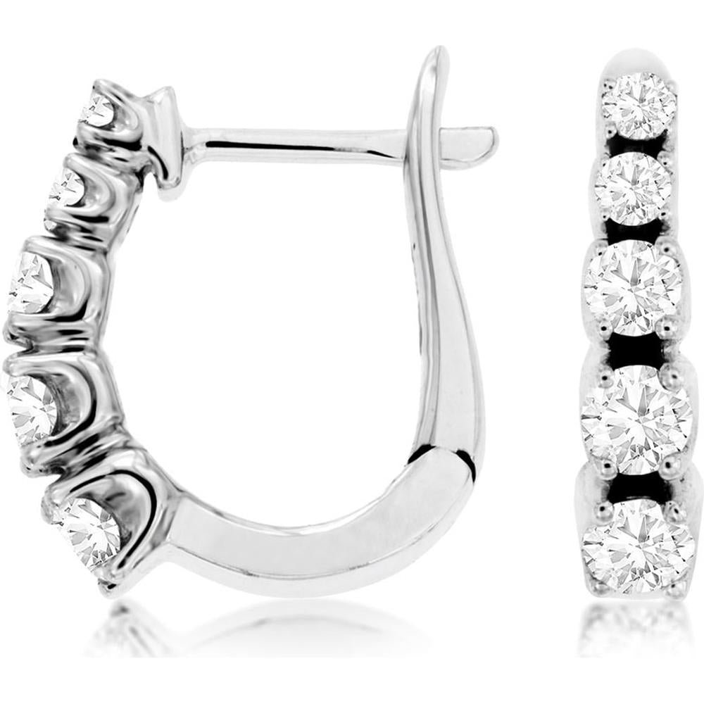 14K White Gold Diamond Hoop Earrings with Round Brilliant Cut Diamonds - 0.51 Carats Total Diamond Weight