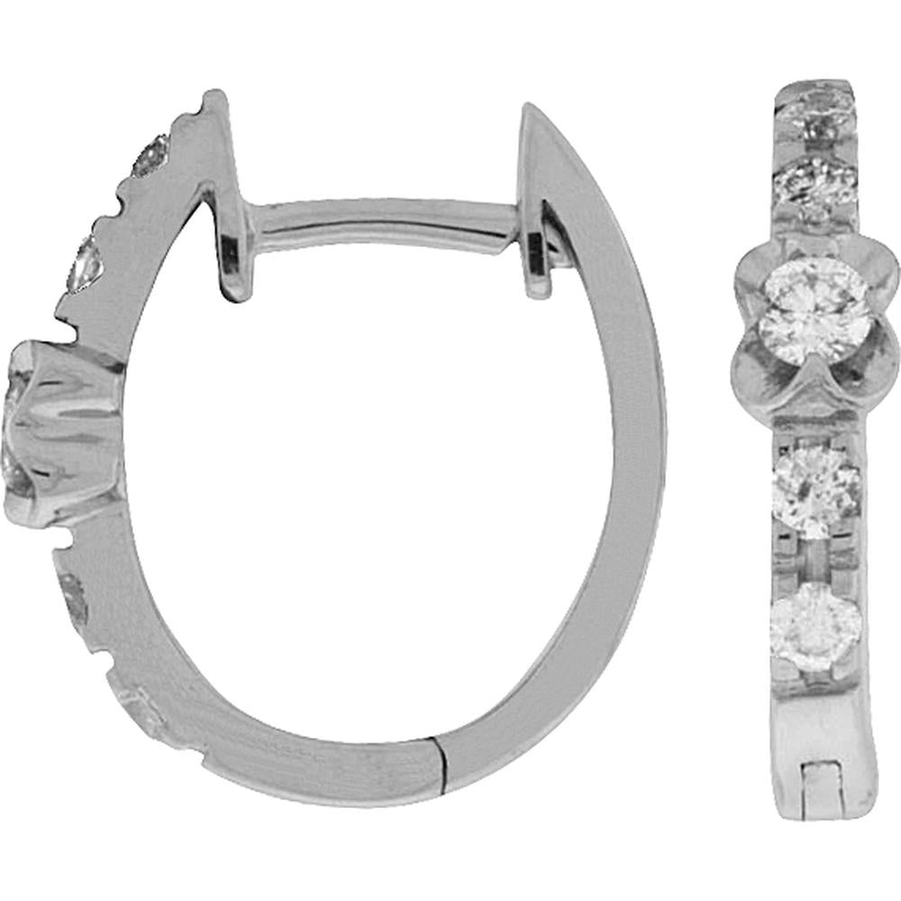 14K White Gold Diamond Hoop Earrings with Round Brilliant Cut Stones - 0.22 Carat Total Diamond Weight - Royal Jewelry
