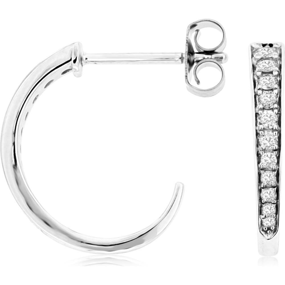 14K White Gold Diamond Hoop Earrings with Round Brilliant Diamonds - 0.25 Carats Total Diamond Weight