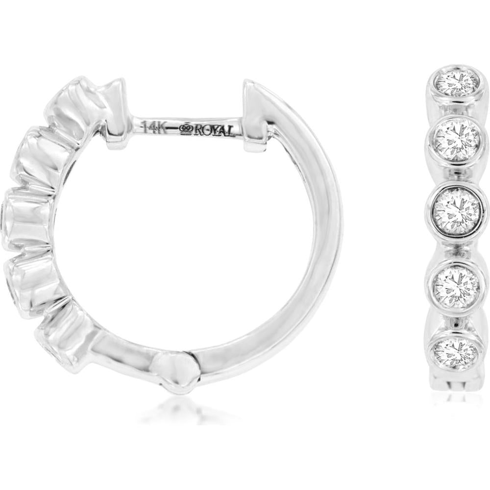 14K White Gold Diamond Hoop Earrings with Round Brilliant Diamonds - 0.33 Carats Total Diamond Weight