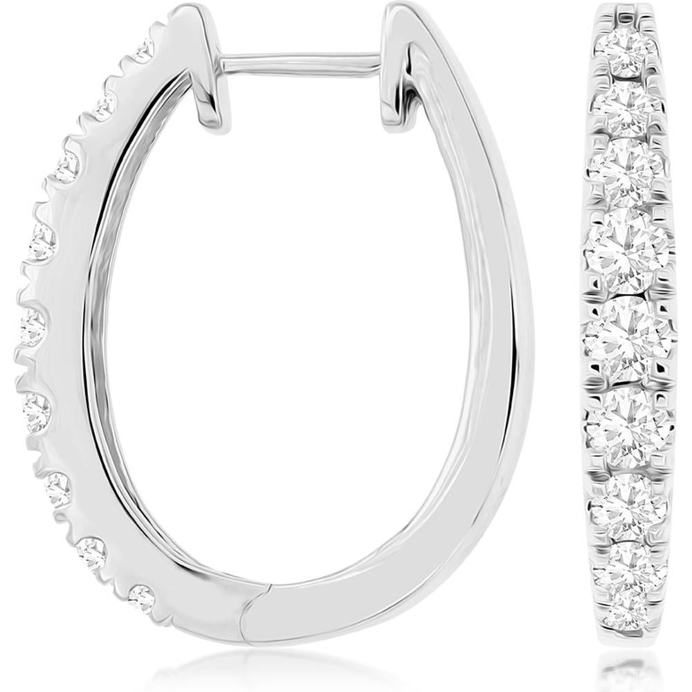 14K White Gold Diamond Hoop Earrings with Round-Cut Diamonds - 2.00 Carats Total Diamond Weight