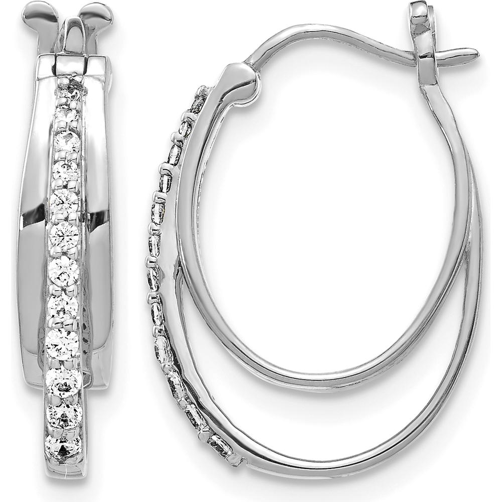 14K White Gold Diamond Hoop Earrings with Round Diamonds - 0.03 Carat Total Diamond Weight by Oro Pregiato