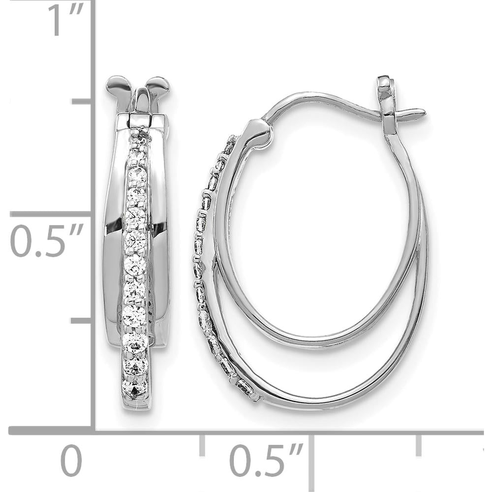 14K White Gold Diamond Hoop Earrings with Round Diamonds - 0.03 Carat Total Diamond Weight by Oro Pregiato