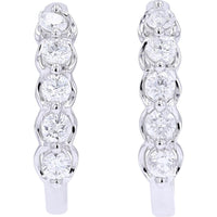 14K White Gold Diamond Hoop Earrings with Round Diamonds - 1.00 Carat Total Diamond Weight