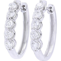 14K White Gold Diamond Hoop Earrings with Round Diamonds - 1.00 Carat Total Diamond Weight