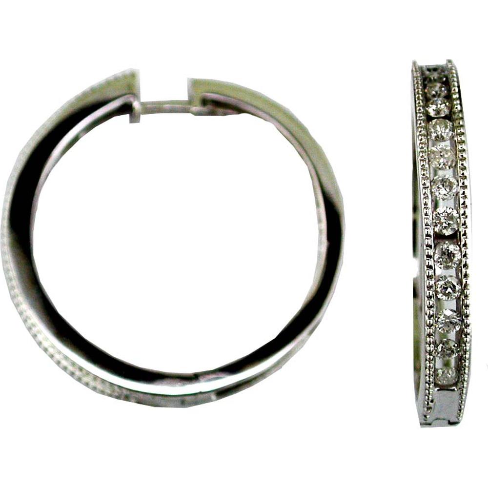 14K White Gold Diamond Hoops with Baguette and Round Diamonds - 1.25 Carats Total Diamond Weight