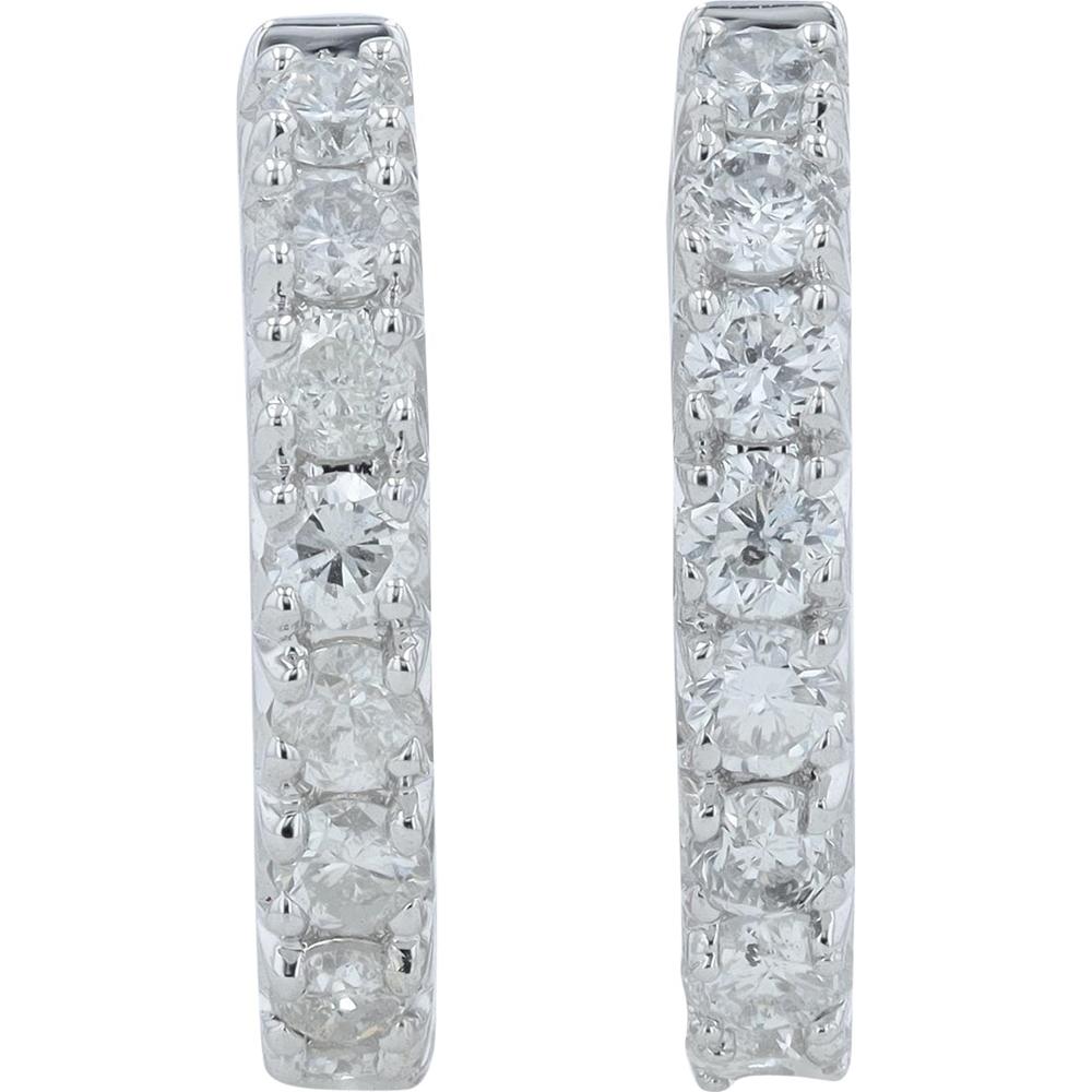 14K White Gold Diamond Hoops with Prong Set Round Diamonds - 0.70 Carat Total Diamond Weight