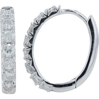 14K White Gold Diamond Hoops with Prong Set Round Diamonds - 0.70 Carat Total Diamond Weight