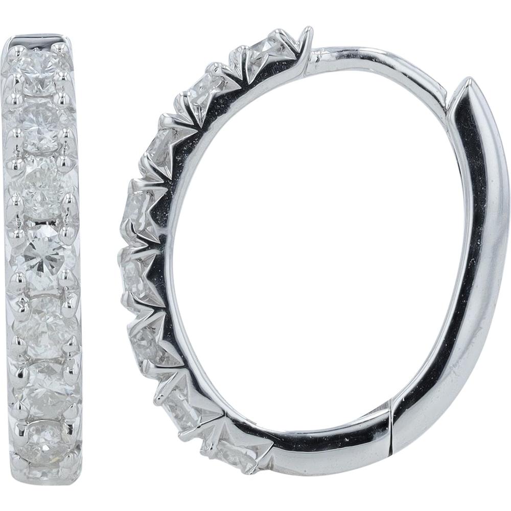 14K White Gold Diamond Hoops with Prong Set Round Diamonds - 0.70 Carat Total Diamond Weight