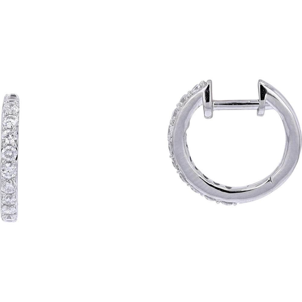 14K White Gold Diamond Huggie Earrings - 0.35 Carat Total Diamond Weight