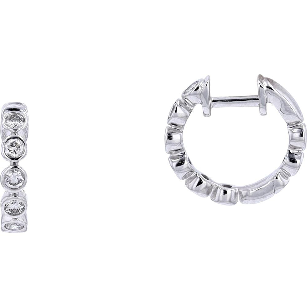 14K White Gold Diamond Huggie Earrings with Prong-Set Round Diamonds - 0.37 Carat Total Diamond Weight