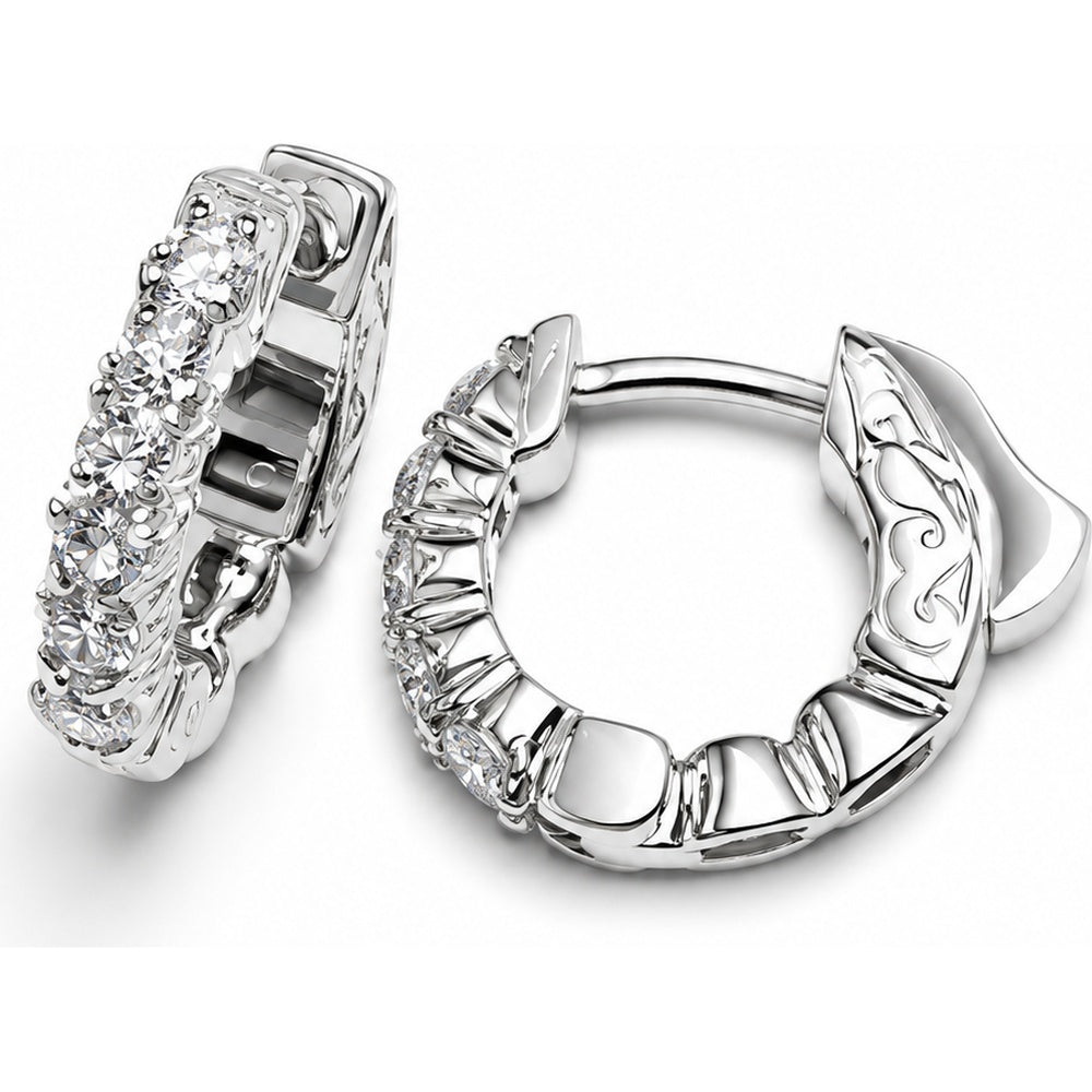 14K White Gold Diamond Huggie Earrings with Prong Set Round Diamonds - 0.58 Carat Total Diamond Weight by Auriventus