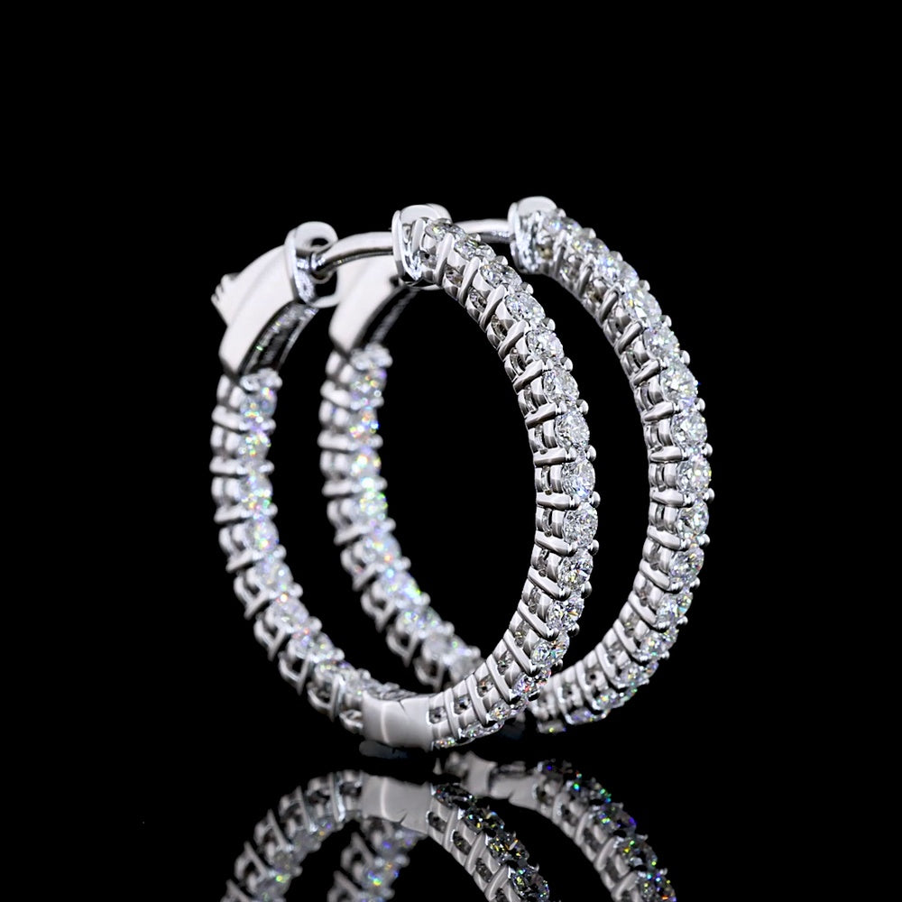 14K White Gold Diamond Huggie Earrings with Round Brilliant Cut Lab Diamonds - 0.94 Carat Total Weight, E-F Color VS1 Clarity - Covaloro Fine Jewelry