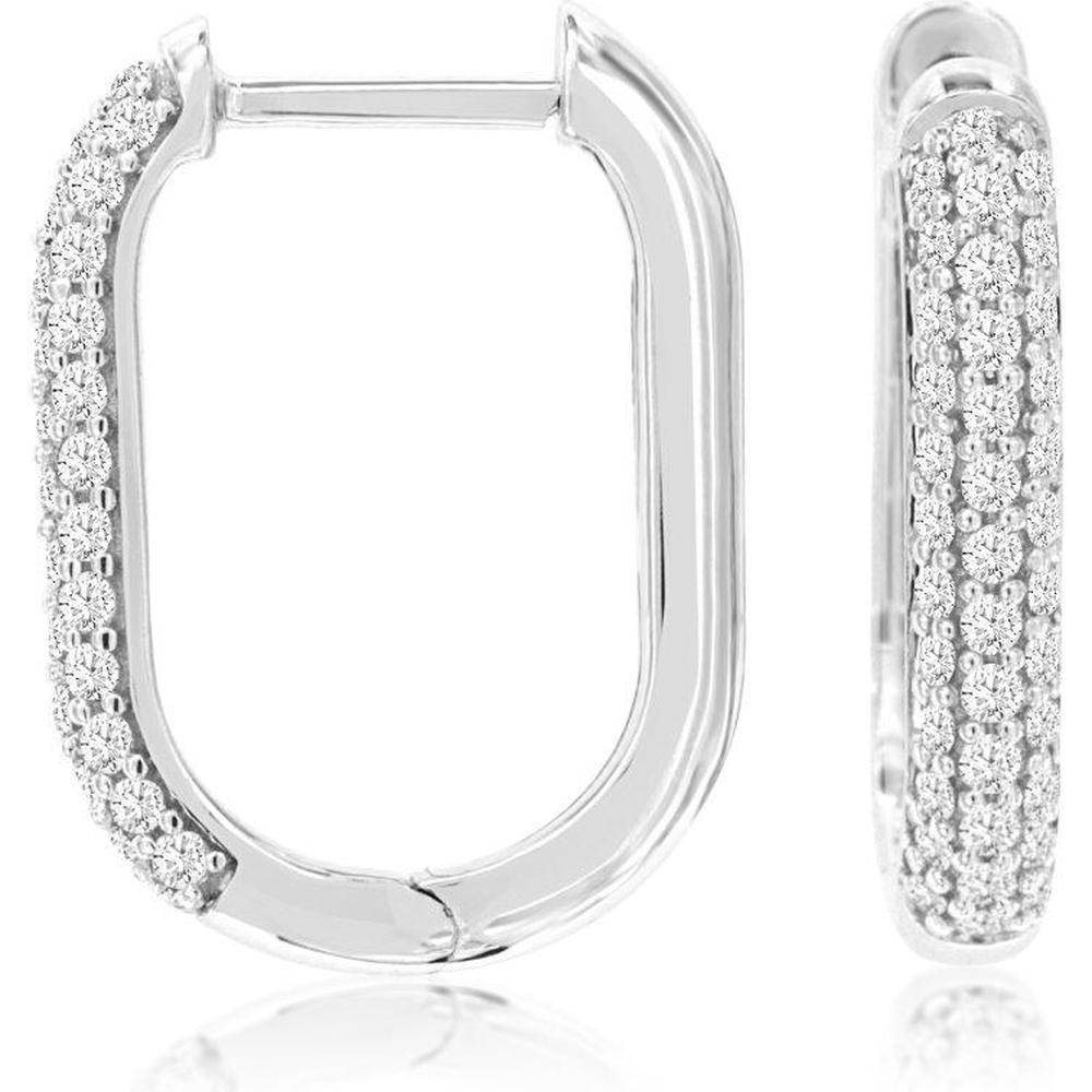 14K White Gold Diamond Huggie Earrings with Round Diamonds - 0.50 Carat Total Diamond Weight - Royal Jewelry