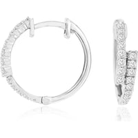 14K White Gold Diamond Huggie Hoop Earrings with Round Diamonds - 0.42 Carat Total Diamond Weight - Royal Jewelry