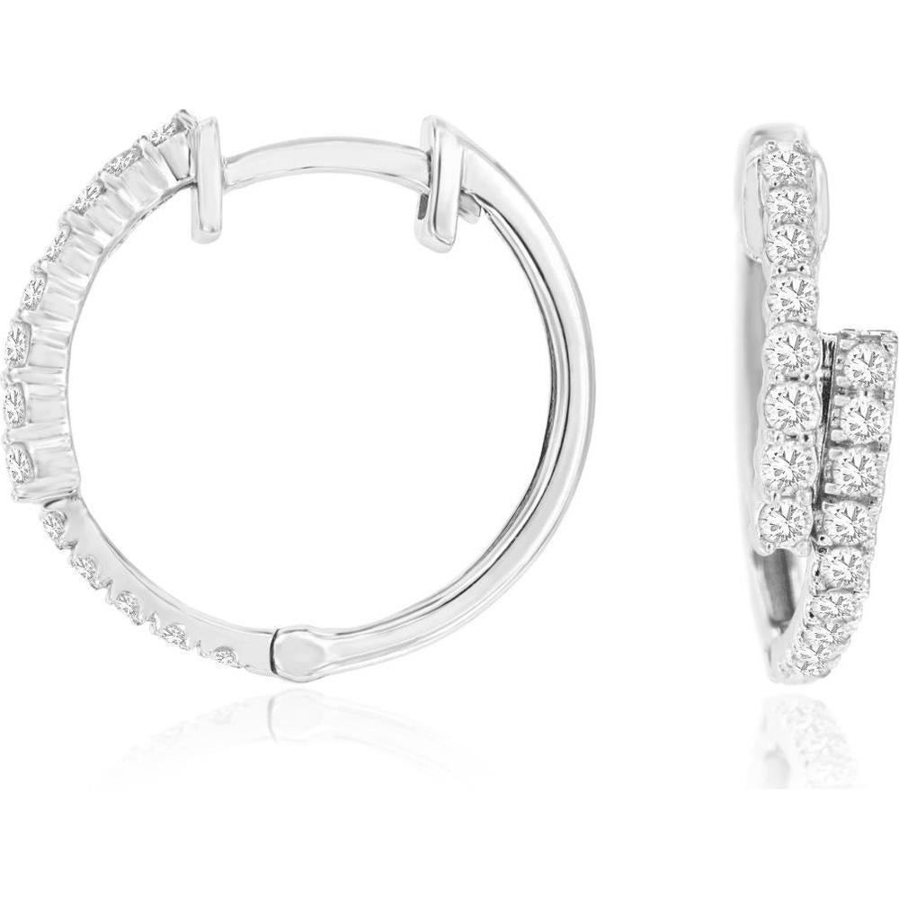 14K White Gold Diamond Huggie Hoop Earrings with Round Diamonds - 0.42 Carat Total Diamond Weight - Royal Jewelry
