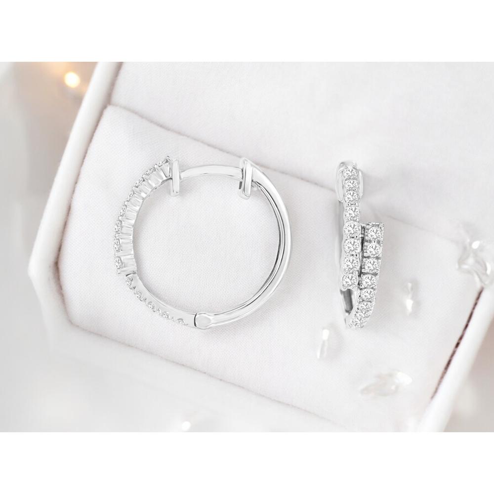 14K White Gold Diamond Huggie Hoop Earrings with Round Diamonds - 0.42 Carat Total Diamond Weight - Royal Jewelry