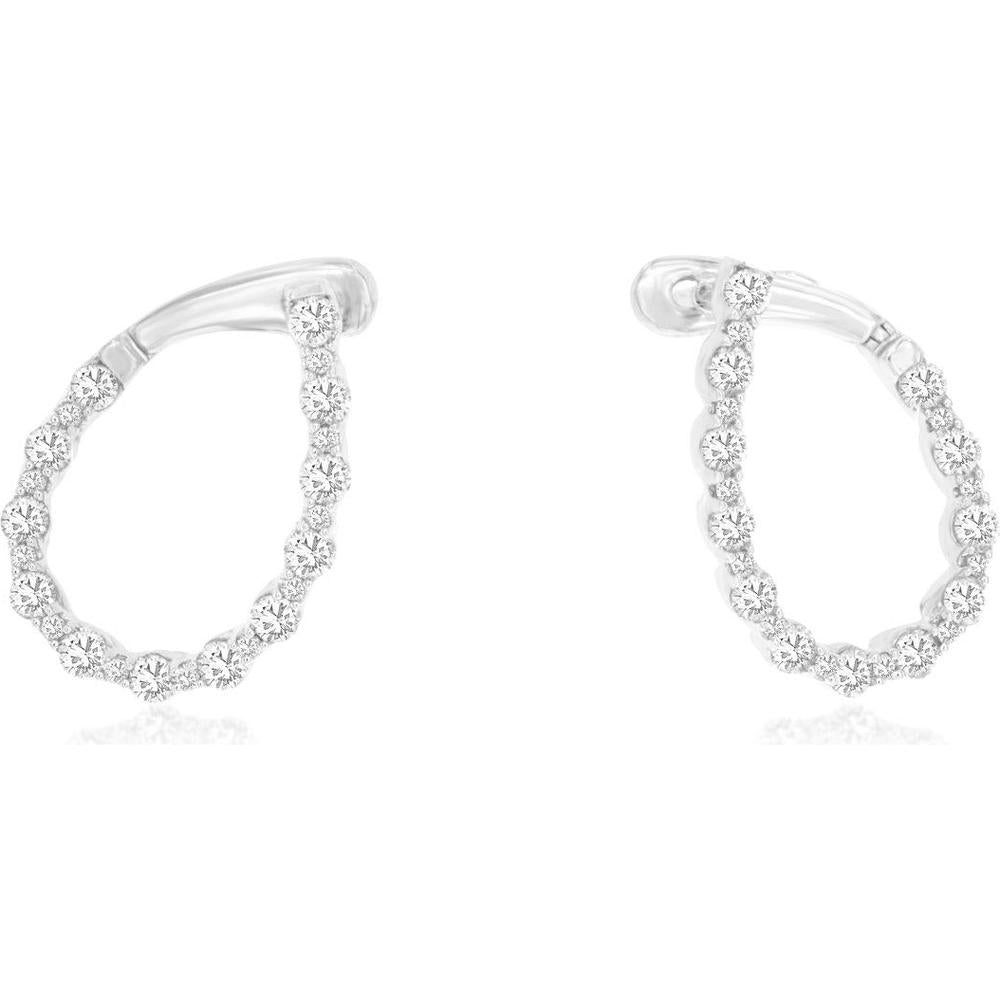 14K White Gold Diamond Huggie Hoop Earrings with Round Diamonds - 1.00 Carat Total Diamond Weight - Royal Jewelry