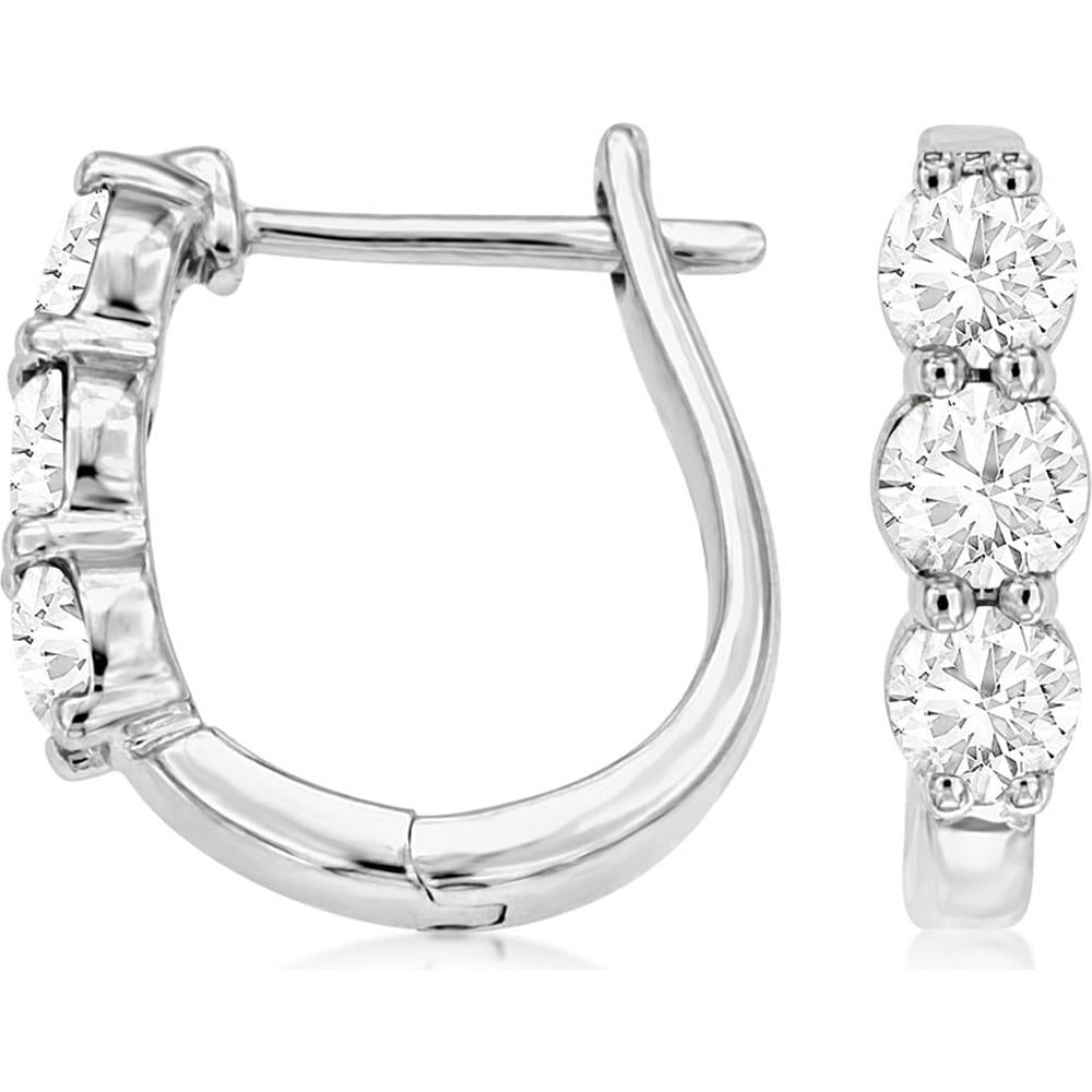 14K White Gold Diamond Huggie Hoops - 1.00 Carats Total Diamond Weight