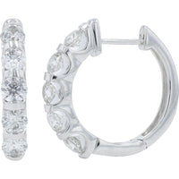 14K White Gold Diamond Huggie Hoops with 2.00 Carat Total Round Diamonds