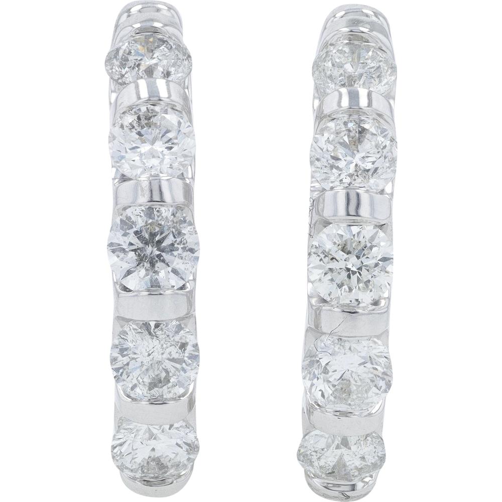 14K White Gold Diamond Huggie Hoops with 2.00 Carat Total Round Diamonds