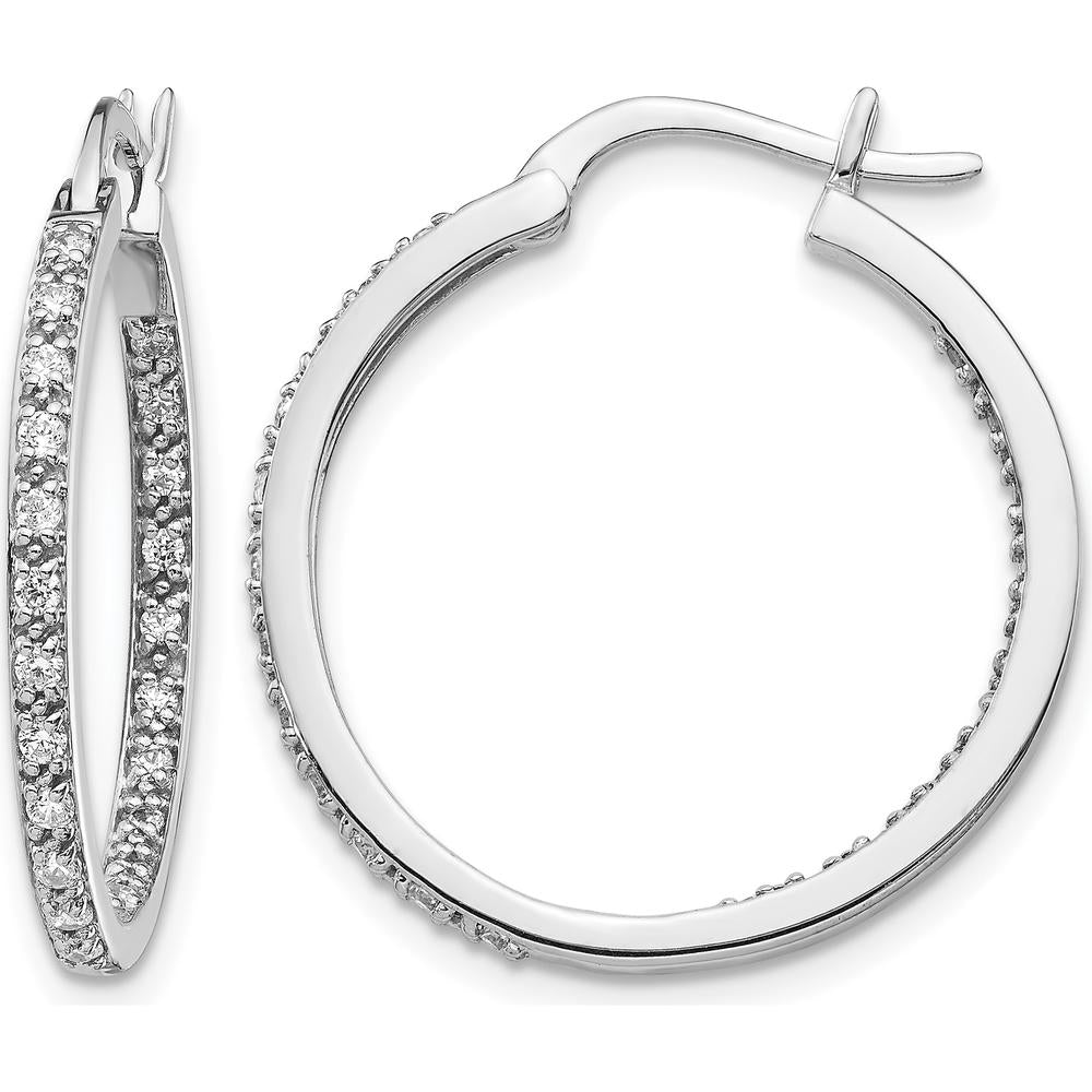 14K White Gold Diamond In & Out Hoop Earrings - 0.022 Carat Total Diamond Weight by Monteluci Fine Jewelry