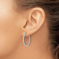 14K White Gold Diamond In & Out Hoop Earrings - 0.022 Carat Total Diamond Weight by Monteluci Fine Jewelry