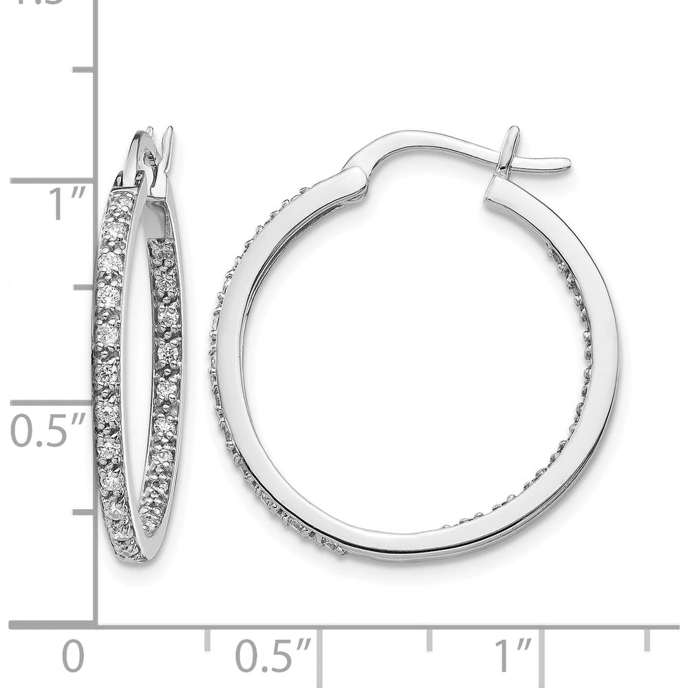 14K White Gold Diamond In & Out Hoop Earrings - 0.022 Carat Total Diamond Weight by Monteluci Fine Jewelry