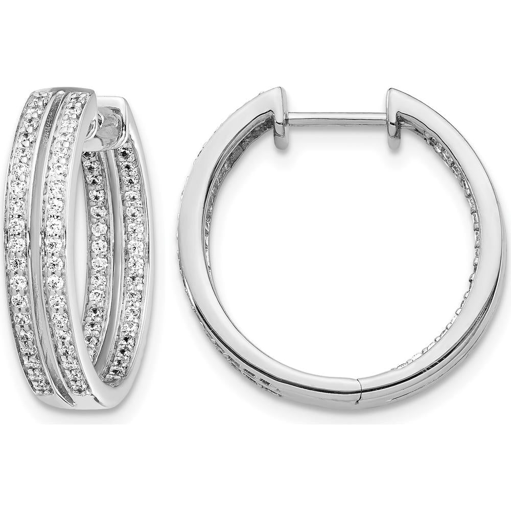 14K White Gold Diamond In/Out Hinged Hoop Earrings - 0.005 Carat Total Diamond Weight by Monteluci Fine Jewelry