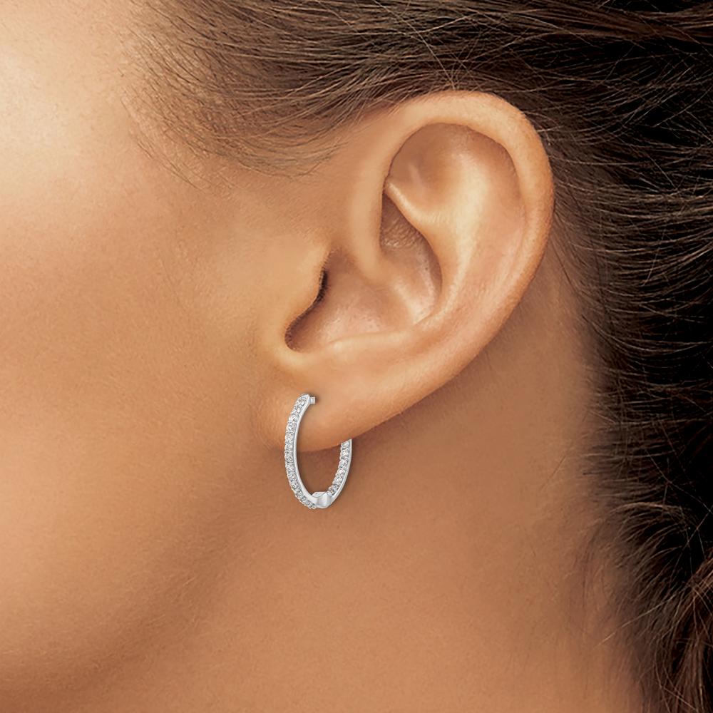 14K White Gold Diamond In/Out Hinged Hoop Earrings - 0.01 Carat Total Diamond Weight by Monteluci Fine Jewelry