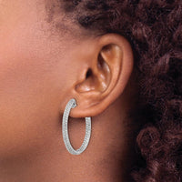 14K White Gold Diamond In/Out Hinged Hoop Earrings - 0.016 Carat Total Diamond Weight by Monteluci Fine Jewelry