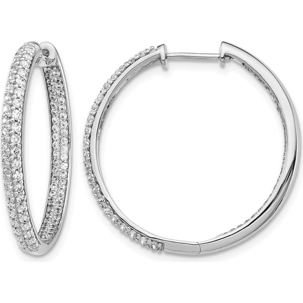 14K White Gold Diamond In/Out Hinged Hoop Earrings - 0.34 Carat Total Diamond Weight by Monteluci Fine Jewelry