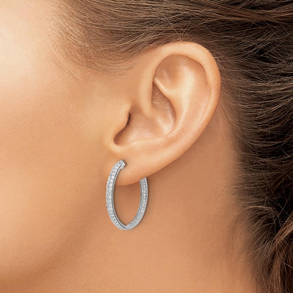 14K White Gold Diamond In/Out Hinged Hoop Earrings - 0.34 Carat Total Diamond Weight by Monteluci Fine Jewelry