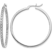 14K White Gold Diamond In/Out Hoop Earrings - 0.018 Carat Total Diamond Weight by Monteluci Fine Jewelry