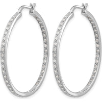 14K White Gold Diamond In/Out Hoop Earrings - 0.018 Carat Total Diamond Weight by Monteluci Fine Jewelry