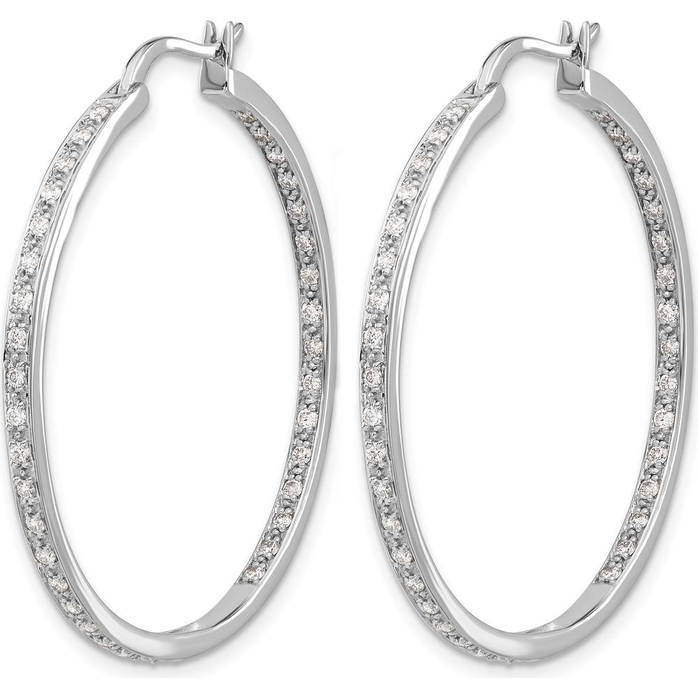 14K White Gold Diamond In/Out Hoop Earrings - 0.018 Carat Total Diamond Weight by Monteluci Fine Jewelry