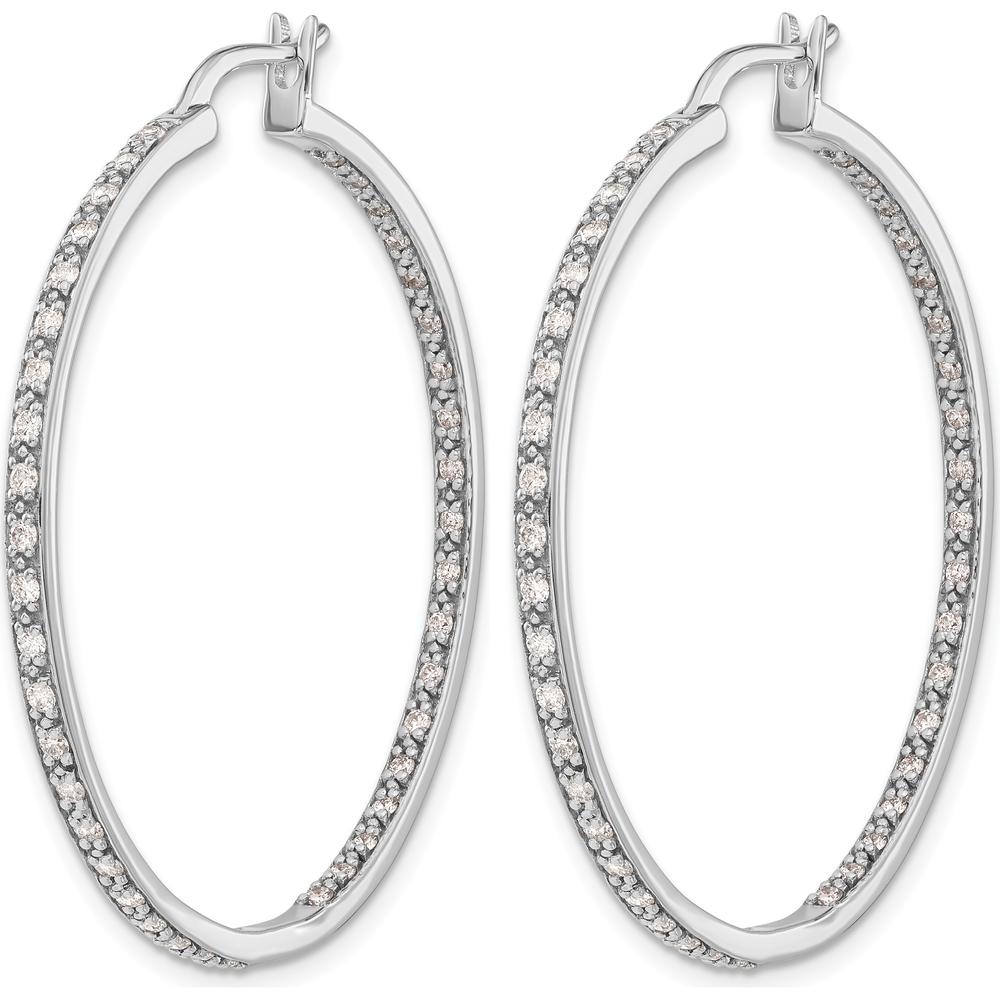 14K White Gold Diamond In/Out Hoop Earrings - 0.022 Carat Total Diamond Weight by Monteluci Fine Jewelry