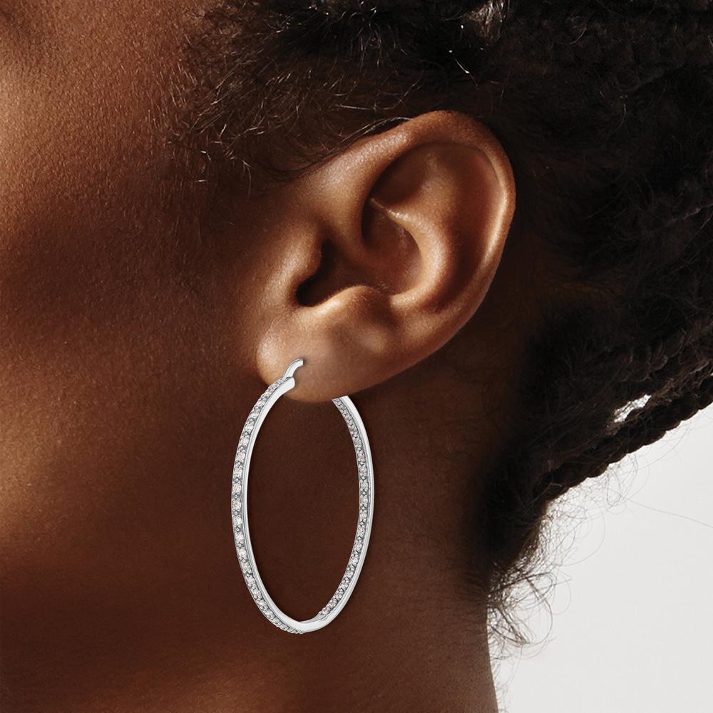 14K White Gold Diamond In/Out Hoop Earrings - 0.022 Carat Total Diamond Weight by Monteluci Fine Jewelry