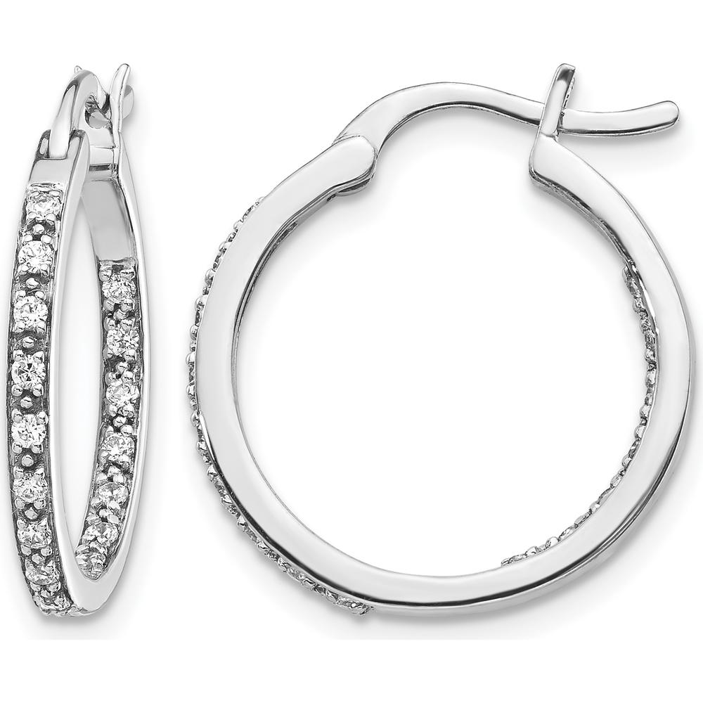 14K White Gold Diamond In/Out Hoop Earrings - 0.32 Carat Total Diamond Weight by Monteluci Fine Jewelry