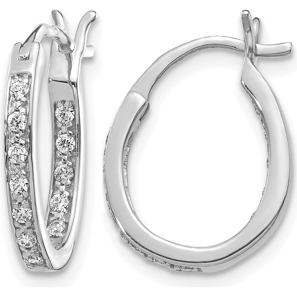 14K White Gold Diamond In/Out Hoop Earrings with 24 Round Diamonds - 0.24 Carat Total Diamond Weight by Monteluci Fine Jewelry