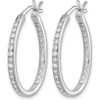 14K White Gold Diamond In/Out Hoop Earrings with 50 Round Diamonds - 0.01 Carat Total Diamond Weight by Monteluci Fine Jewelry
