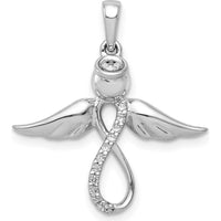 14K White Gold Diamond Infinity Angel Pendant with 11 Round Diamonds - 0.055 Carat Total Diamond Weight by Oro Pregiato