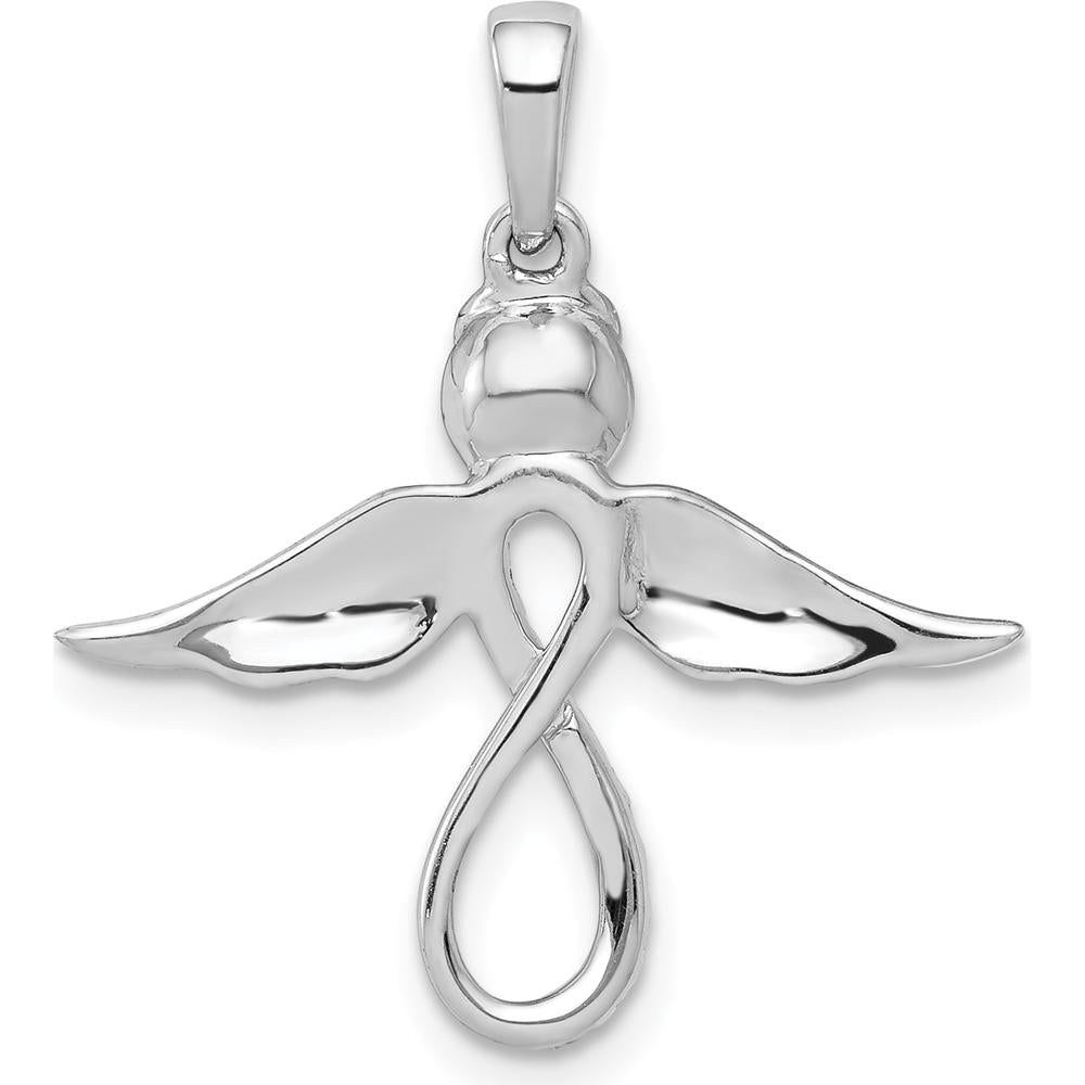 14K White Gold Diamond Infinity Angel Pendant with 11 Round Diamonds - 0.055 Carat Total Diamond Weight by Oro Pregiato