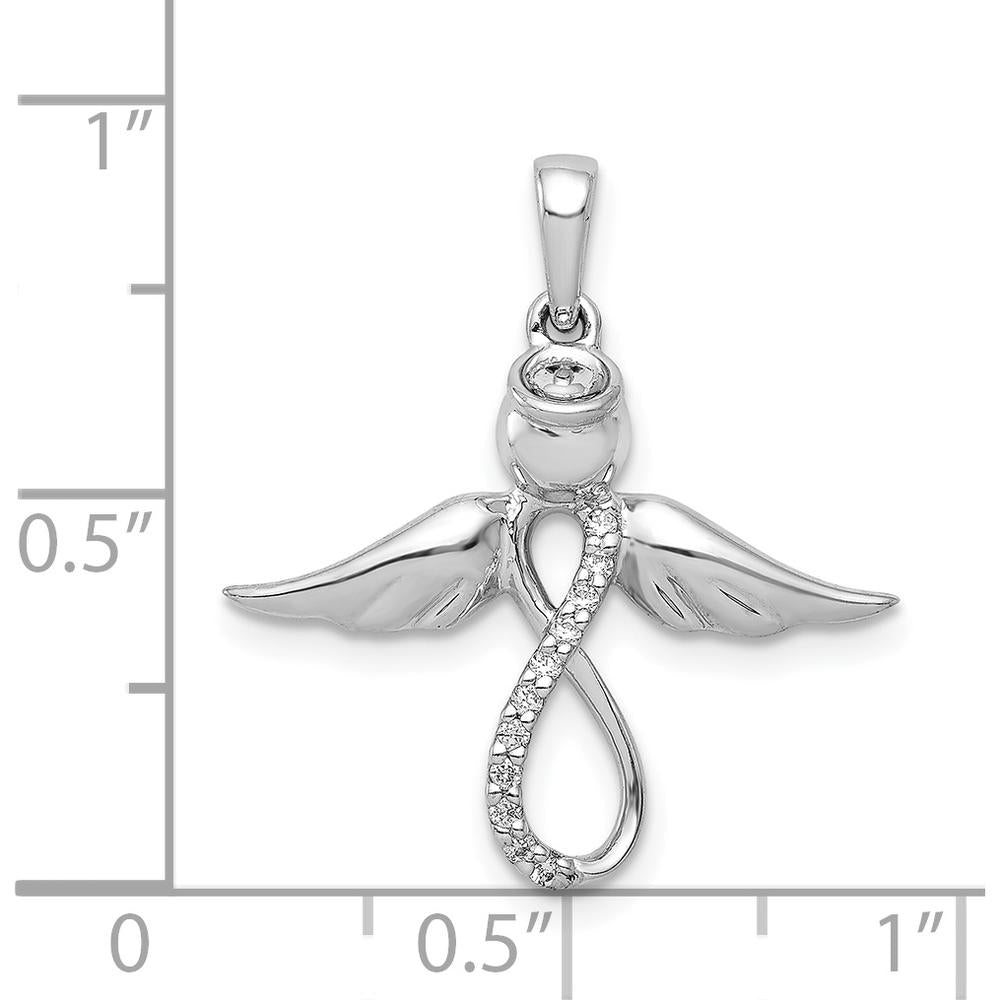 14K White Gold Diamond Infinity Angel Pendant with 11 Round Diamonds - 0.055 Carat Total Diamond Weight by Oro Pregiato