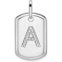 14K White Gold Diamond Initial A Dog Tag Pendant with Polished Finish by Oro Pregiato