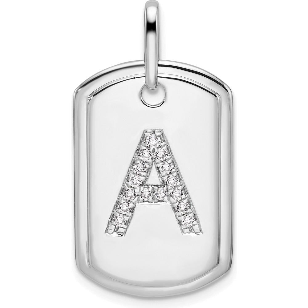 14K White Gold Diamond Initial A Dog Tag Pendant with Polished Finish by Oro Pregiato