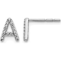 14K White Gold Diamond Initial A Earrings with Round Diamonds - 0.09 Carats Total Diamond Weight by Monteluci Fine Jewelry