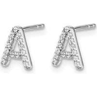 14K White Gold Diamond Initial A Earrings with Round Diamonds - 0.09 Carats Total Diamond Weight by Monteluci Fine Jewelry