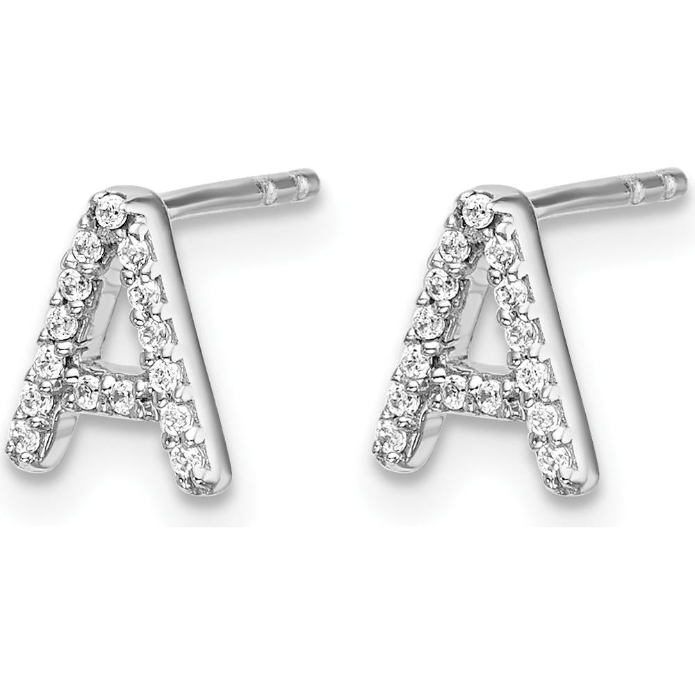 14K White Gold Diamond Initial A Earrings with Round Diamonds - 0.09 Carats Total Diamond Weight by Monteluci Fine Jewelry